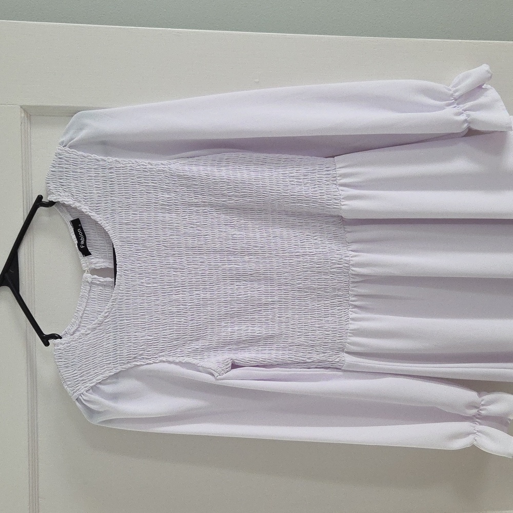 White Long Sleeve Crew Neck Fall Dress Bohemian Relaxed Fit Floral Flowy